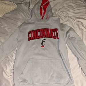 Grey and red university of Cincinnati bearcats hoodie